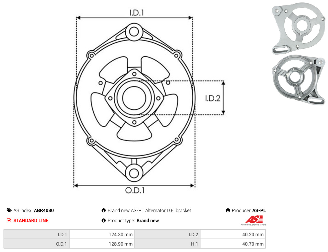 AS-PL Halter, Generator-Antriebsflansch abr4030 128,90mm für Fiat