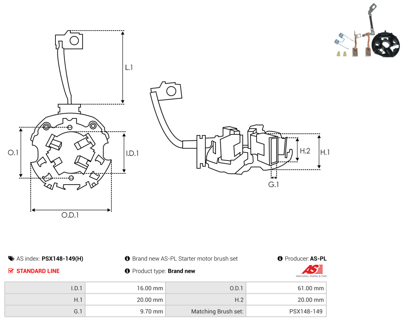 AS-PL Kohlebürste, Starter psx148149h 610mm für BMW