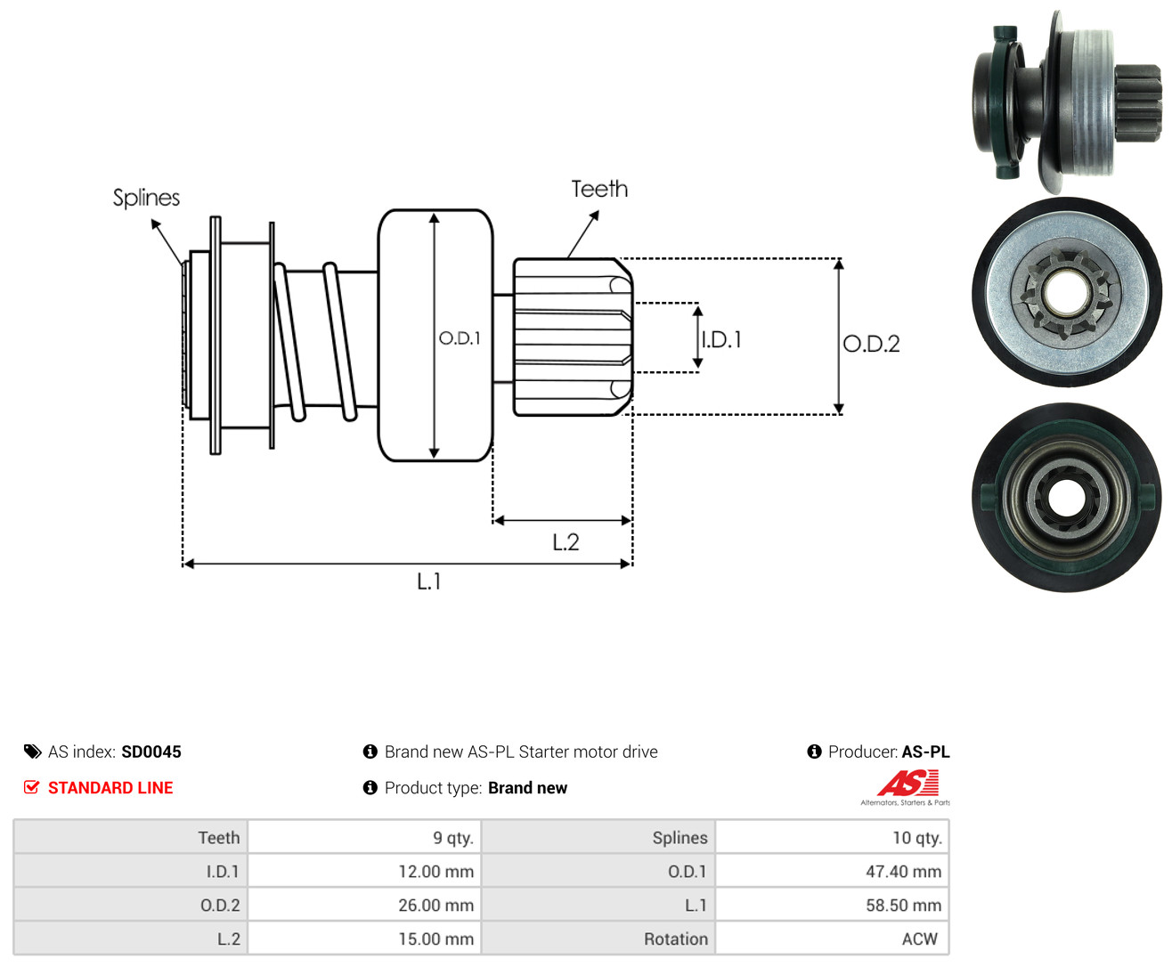 AS-PL Freilaufgetriebe, Starter sd0045 für Fiat VW