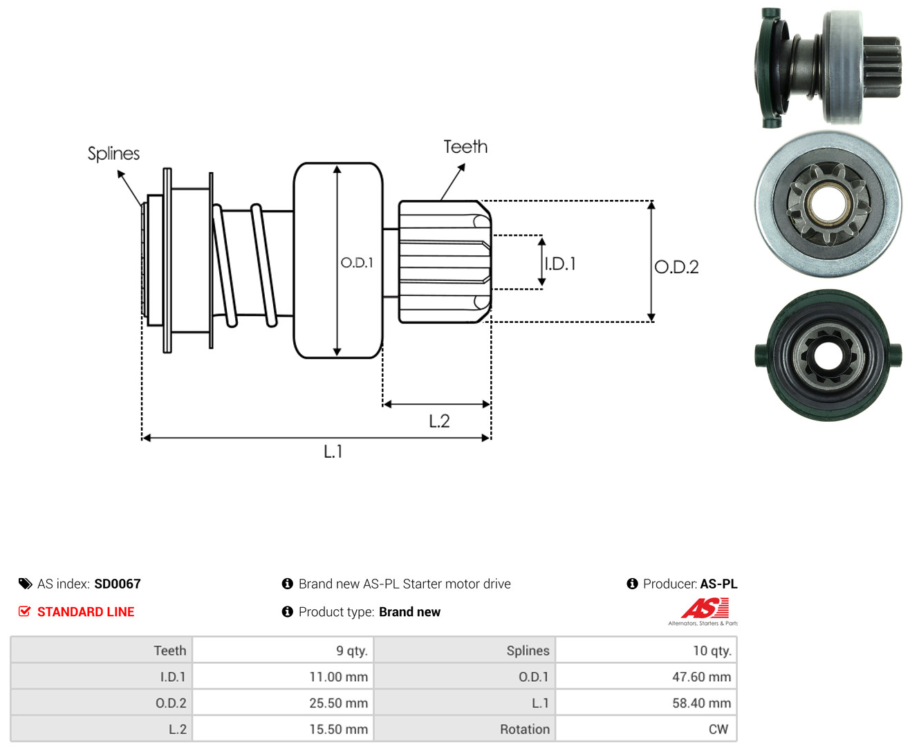 AS-PL Freilaufgetriebe, Starter sd0067 für Chrysler