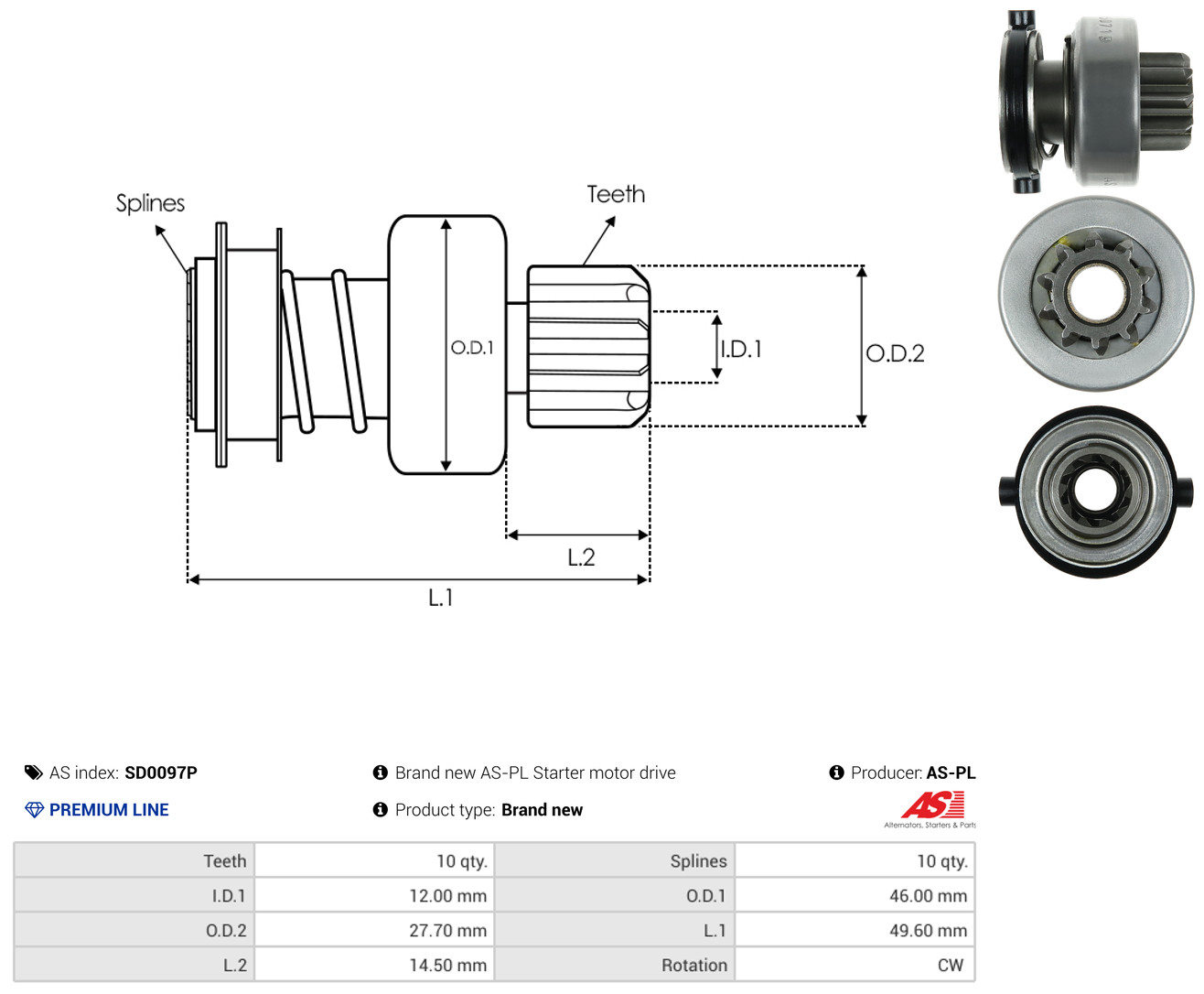 AS-PL Freilaufgetriebe, Starter sd0097p für Fiat Mercedes Peugeot
