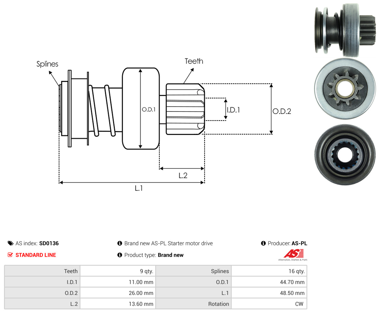 AS-PL Freilaufgetriebe, Starter sd0136 für Opel Mercedes VW