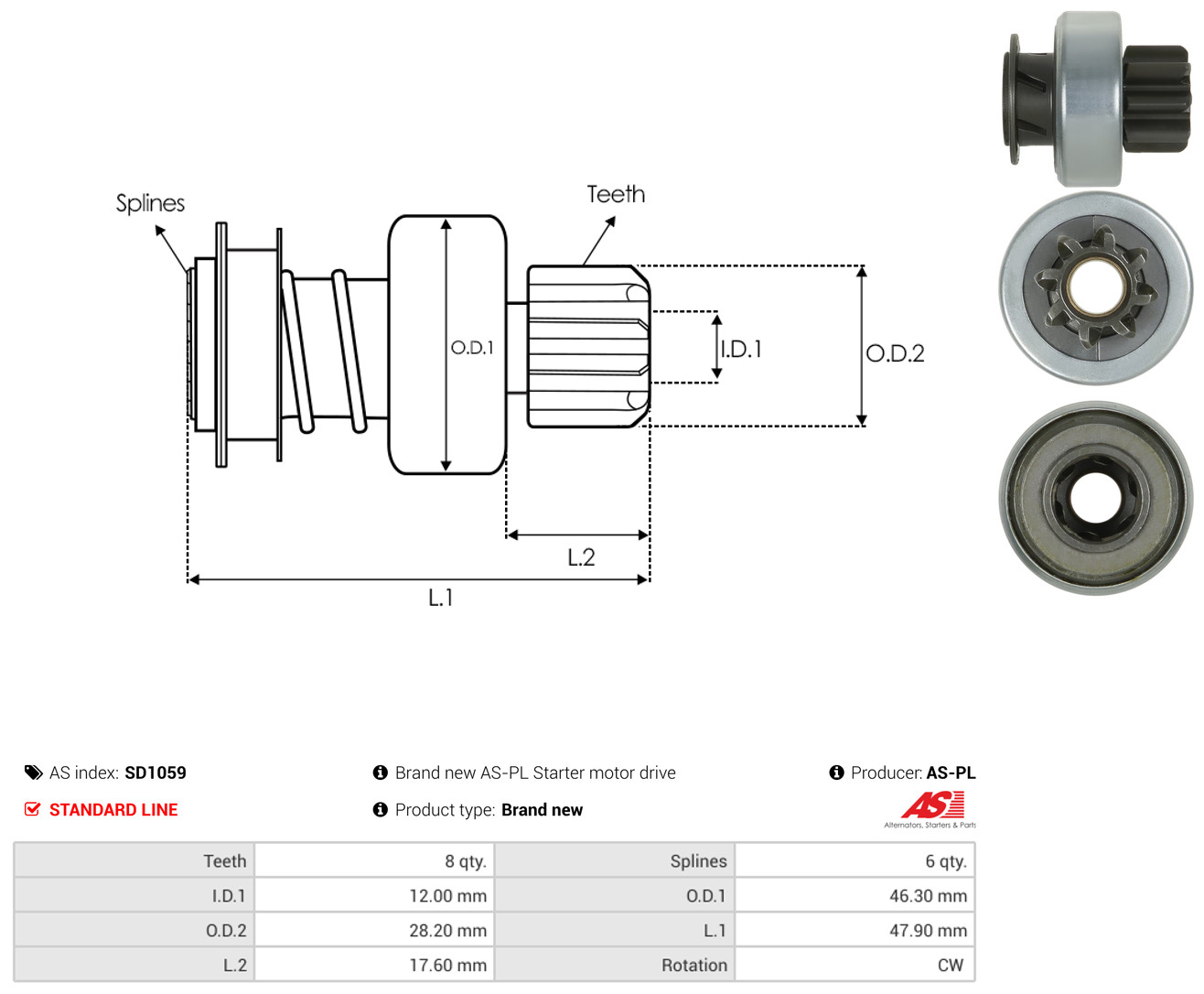 AS-PL Freilaufgetriebe, Starter sd1059 für HYUNDAI