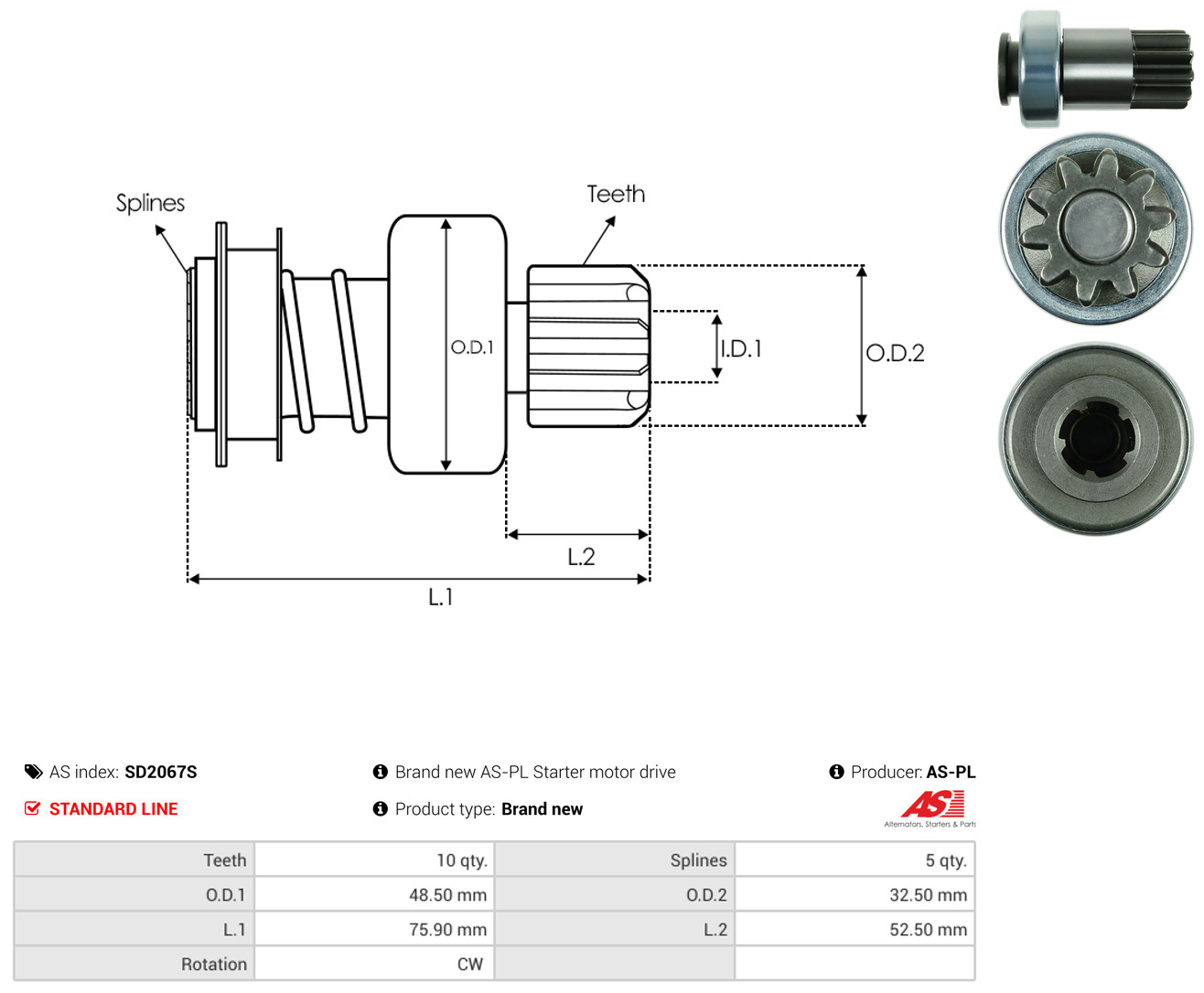 AS-PL Freilaufgetriebe, Starter sd2067s für NISSAN
