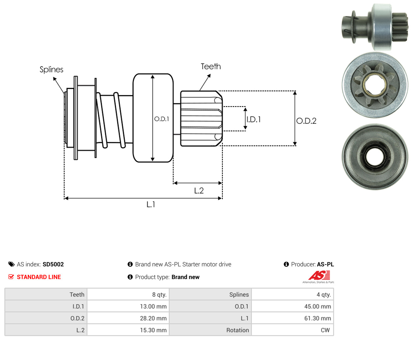 AS-PL Freilaufgetriebe, Starter sd5002 für MAZDA MITSUBISHI NISSAN