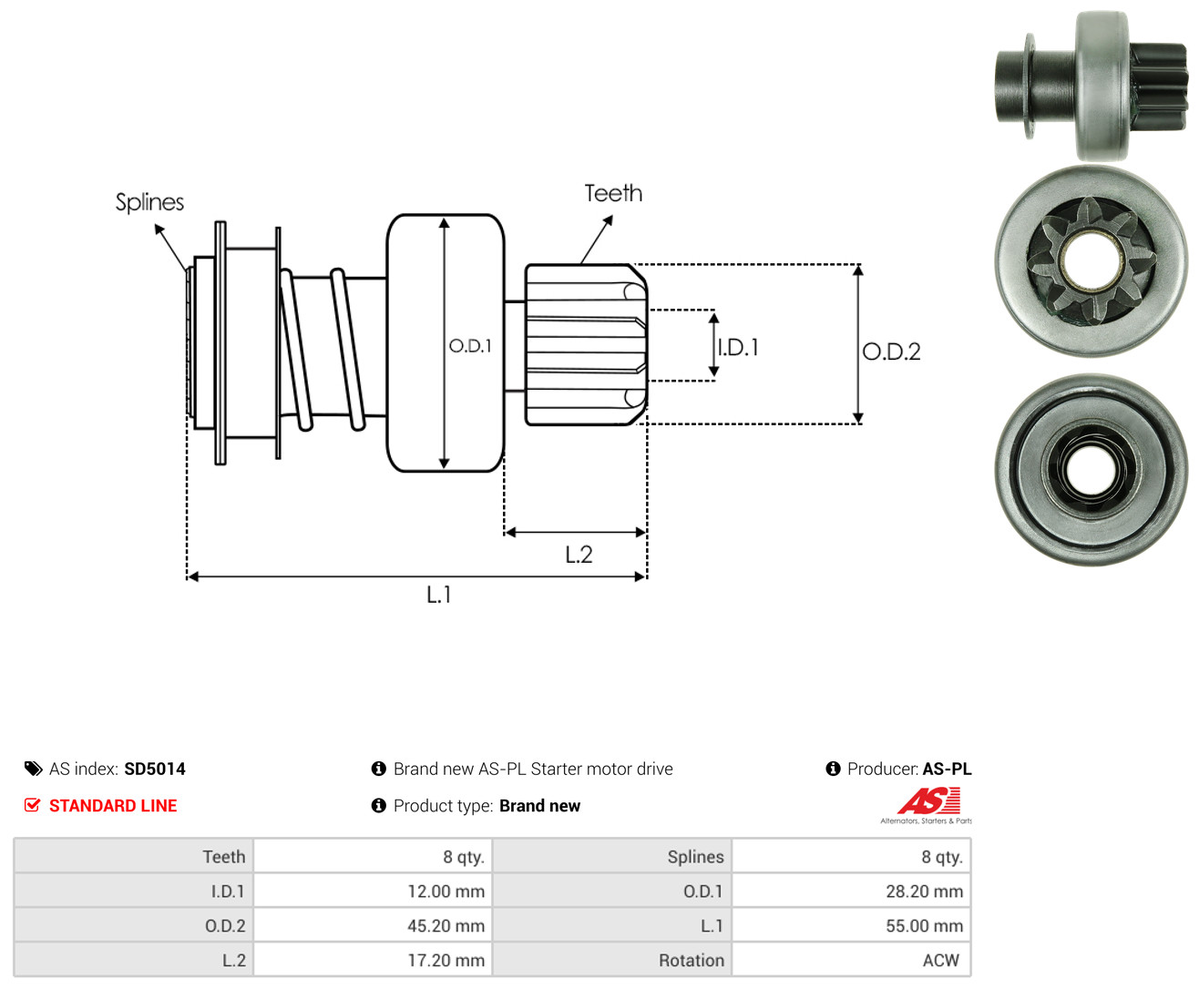 AS-PL Freilaufgetriebe, Starter sd5014 für Ford MAZDA MITSUBISHI