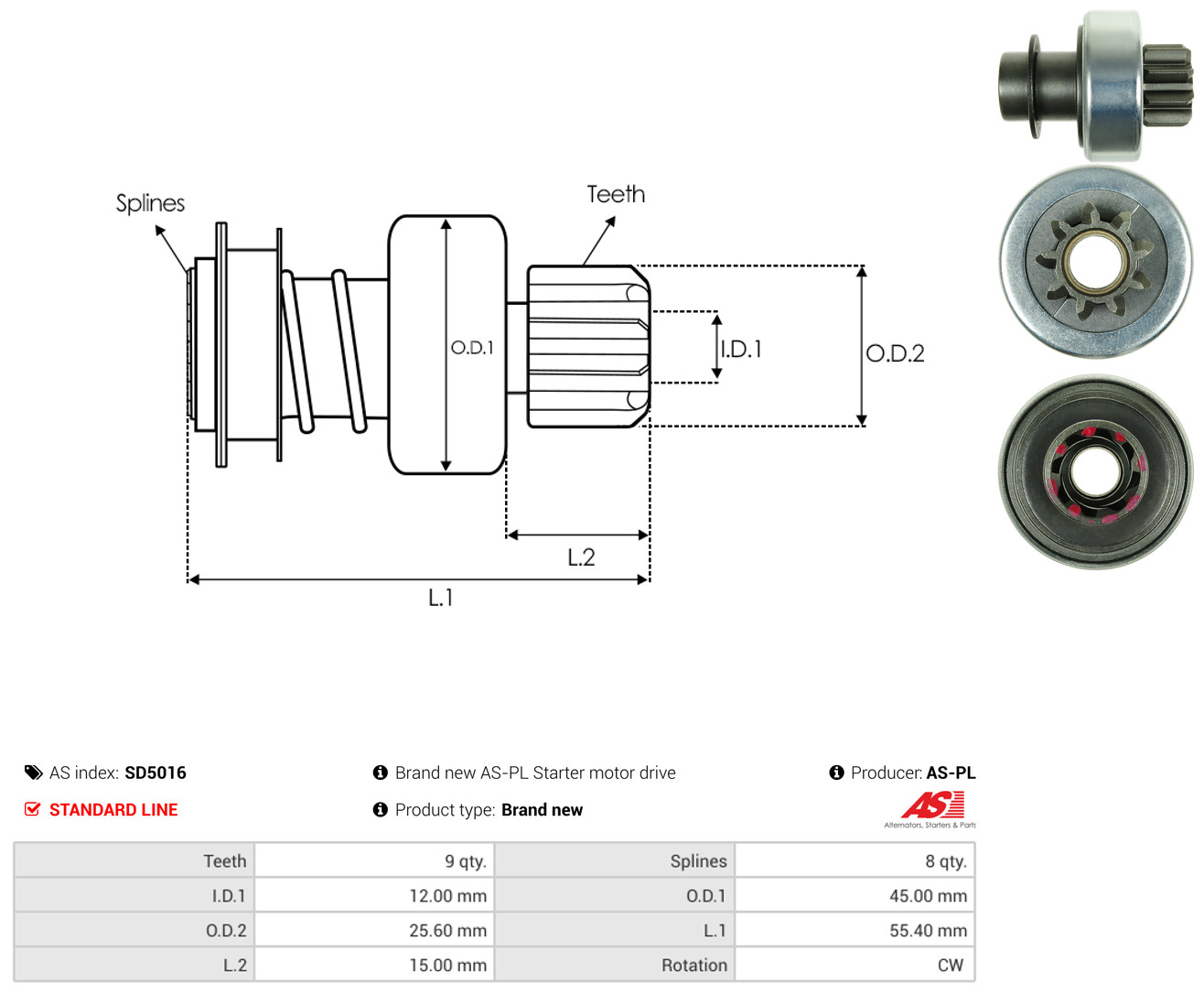 AS-PL Freilaufgetriebe, Starter sd5016 für MITSUBISHI