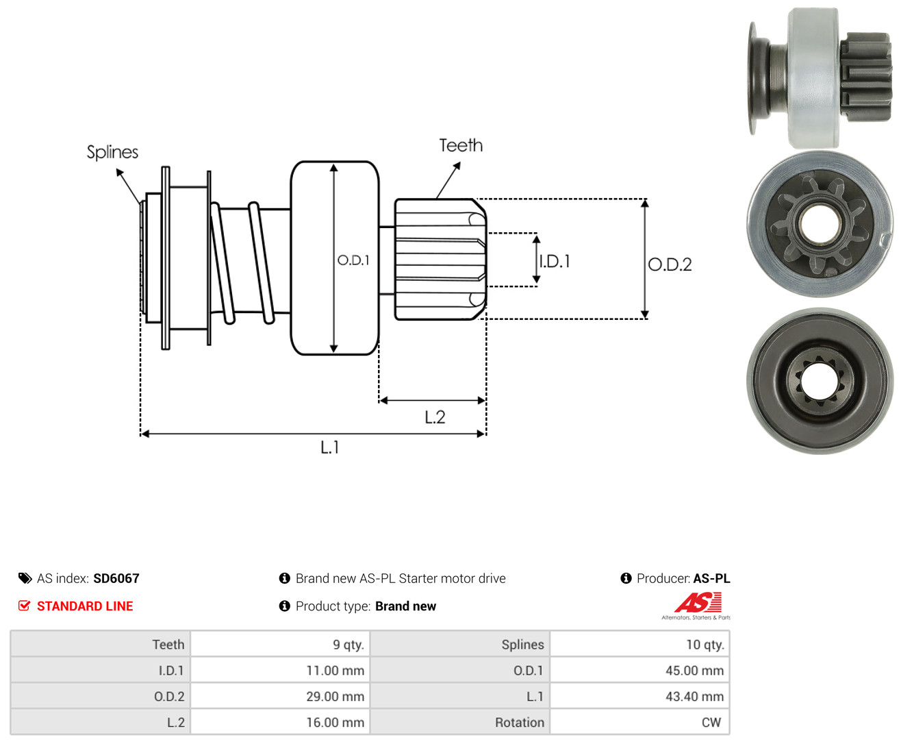 AS-PL Freilaufgetriebe, Starter sd6067 für TOYOTA