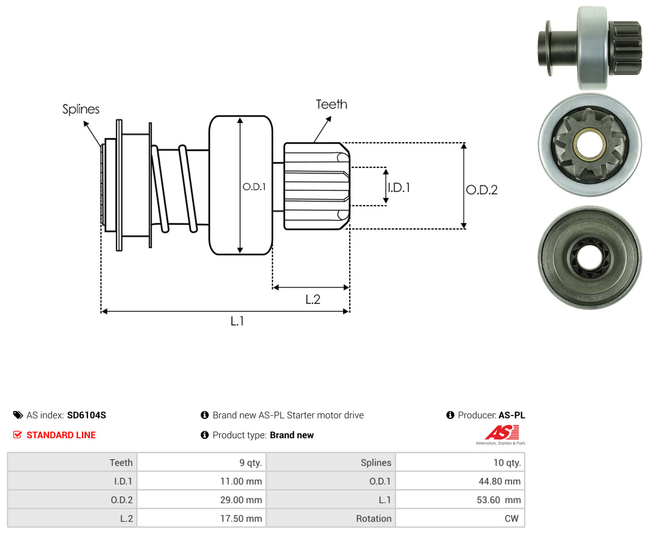AS-PL Freilaufgetriebe, Starter sd6104s