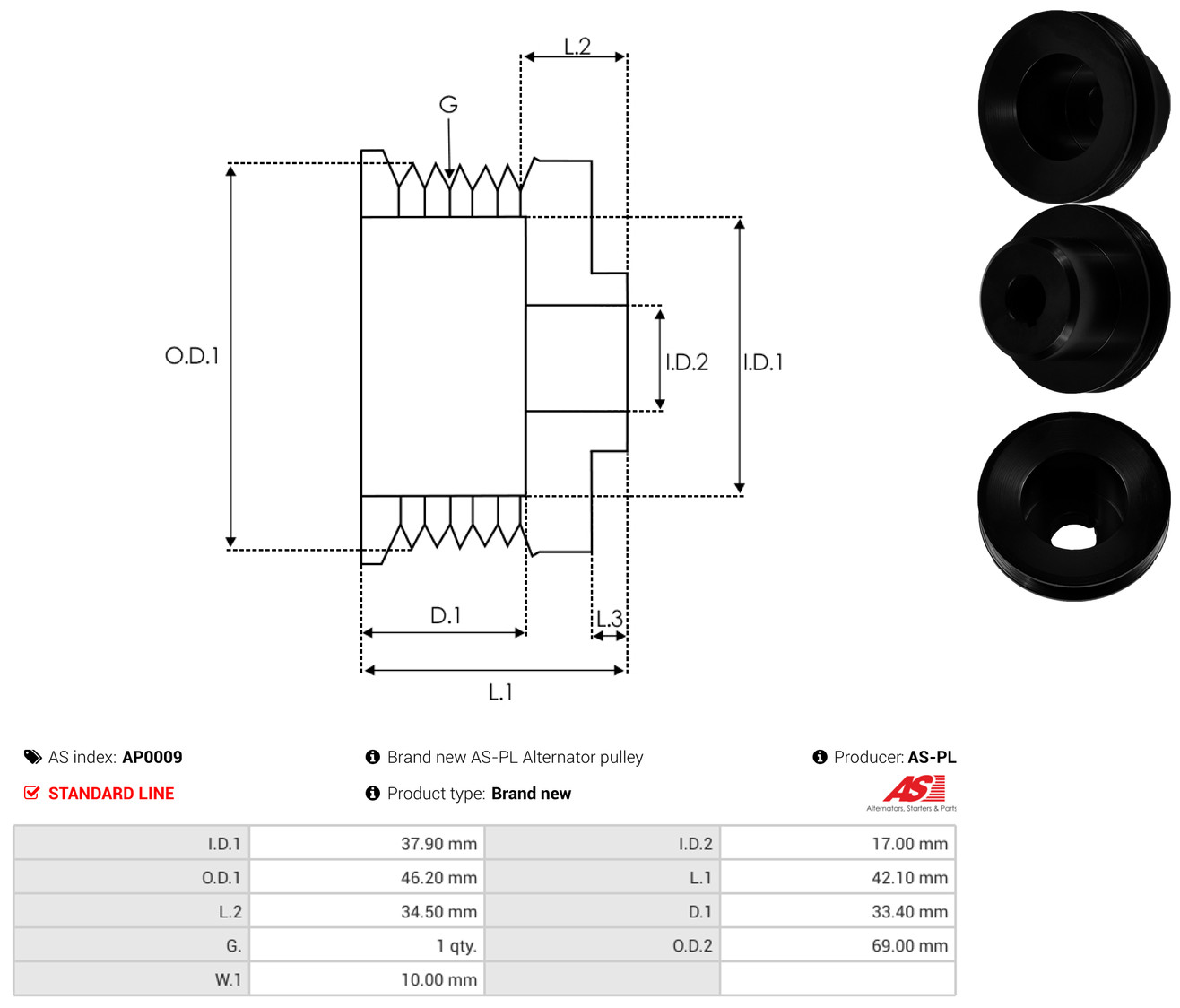 AS-PL Riemenscheibe, Generator ap0009
