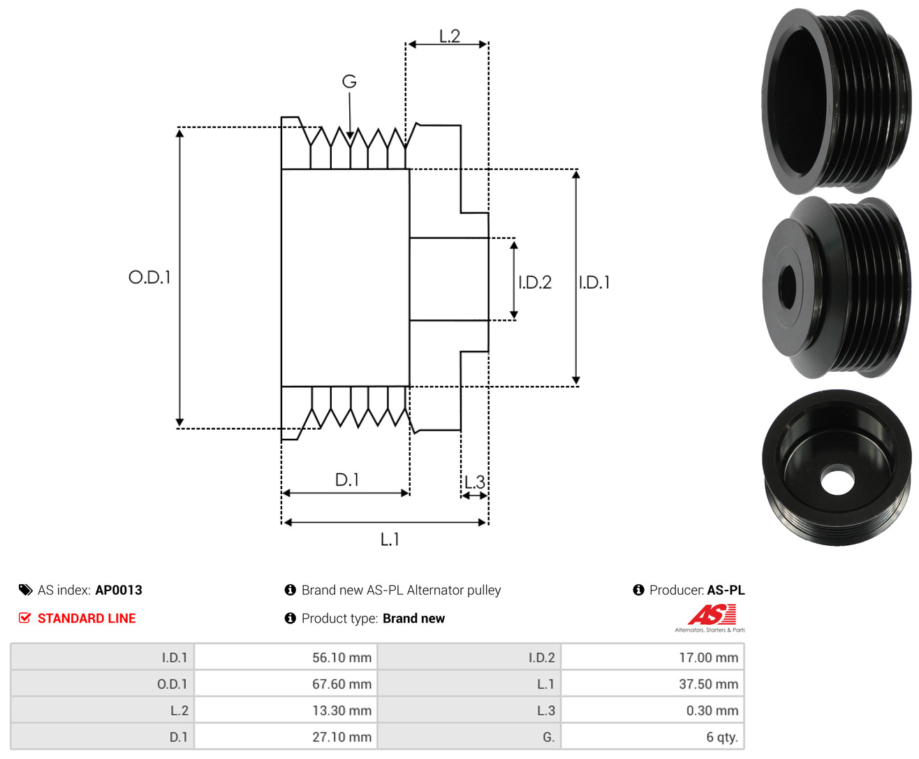 AS-PL Riemenscheibe, Generator ap0013 für VW