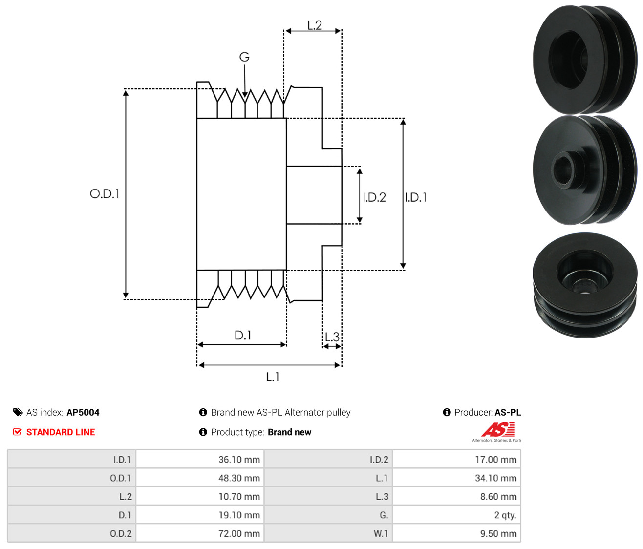 AS-PL Riemenscheibe, Generator ap5004 für MITSUBISHI