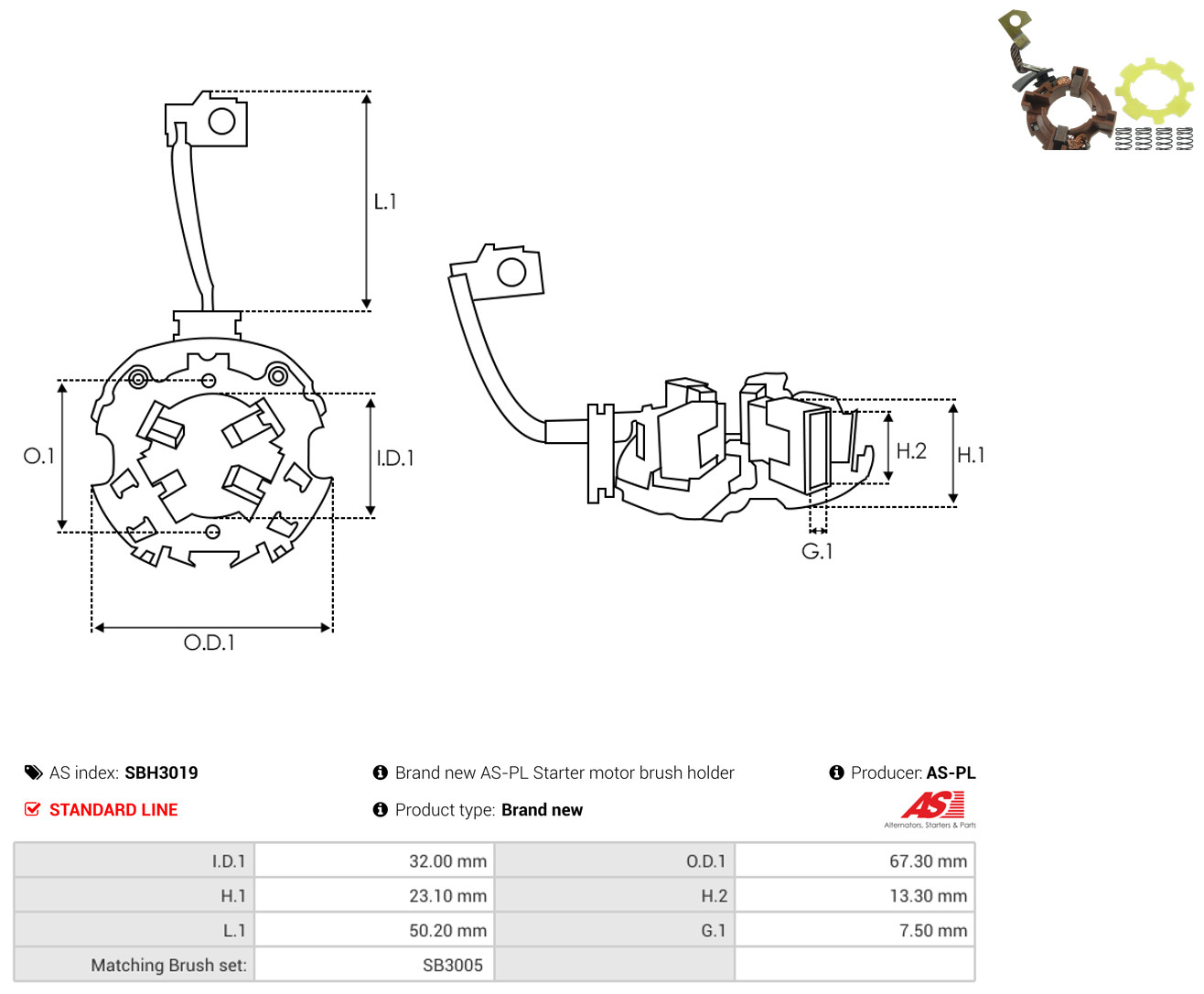 Für AS ROZRUSZNIKI I ALTERNATORY SBH3019 BRAND NEW AS-PL STARTER MOTOR BRUSH HO - Bild 6
