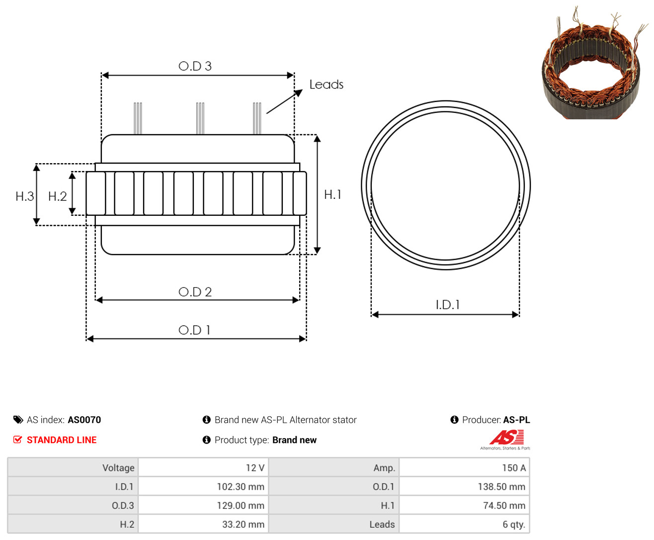 Für AUTO-STARTER CZESCI AS0070 ALTERNATOR STATOR - Bild 7
