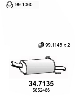 ASSO Endschalldämpfer 347135 für Vaughall Opel