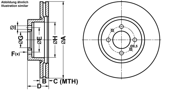 ATE Bremsscheibe 24012201301 belüftet 257mm 22mm für Fiat