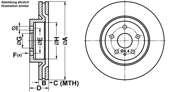 ATE Bremsscheibe 24012601141 belüftet 281mm 26mm für Fiat