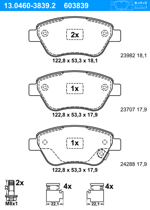 ATE Bremsscheiben + Bremsbeläge Vorne Bremsenset 257 mm für Opel Adam Corsa D