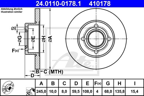 ATE BREMSSCHEIBEN Ø245MM + BREMSBELÄGE HINTEN FÜR AUDI 80 B3 100 C3 COUPE B2 B4