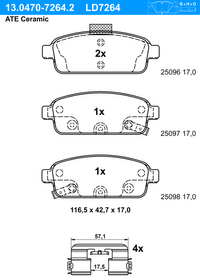 ATE Bremsbelagsatz, Scheibenbremse "ATE Ceramic" f&uuml;r OPEL ASTRA J Caravan (P10), Art.-Nr. 13.0470-7264.2