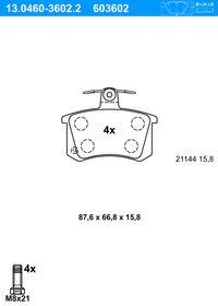 ATE Bremsbelagsatz, Scheibenbremse f&uuml;r AUDI A6 C4 Avant (4A5), Art.-Nr. 13.0460-3602.2