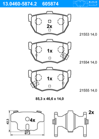 ATE Bremsbelagsatz, Scheibenbremse f&uuml;r HYUNDAI COUPE II (GK), Art.-Nr. 13.0460-5874.2