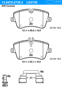 ATE Bremsbelagsatz, Scheibenbremse "ATE Ceramic" f&uuml;r MERCEDES-BENZ C-KLASSE T-Model (S203), Art.-Nr. 13.0470-2726.2