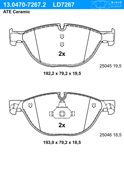 ATE Bremsbelagsatz, Scheibenbremse "ATE Ceramic", Art.-Nr. 13.0470-7267.2