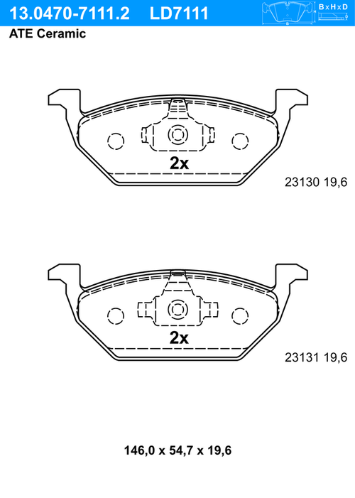 ATE Bremsbelagsatz, Scheibenbremse "ATE Ceramic", Art.-Nr. 13.0470-7111.2