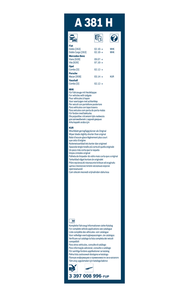 BOSCH Wischblatt Rear 3397008996 für Mercedes LAND ROVER Porsche