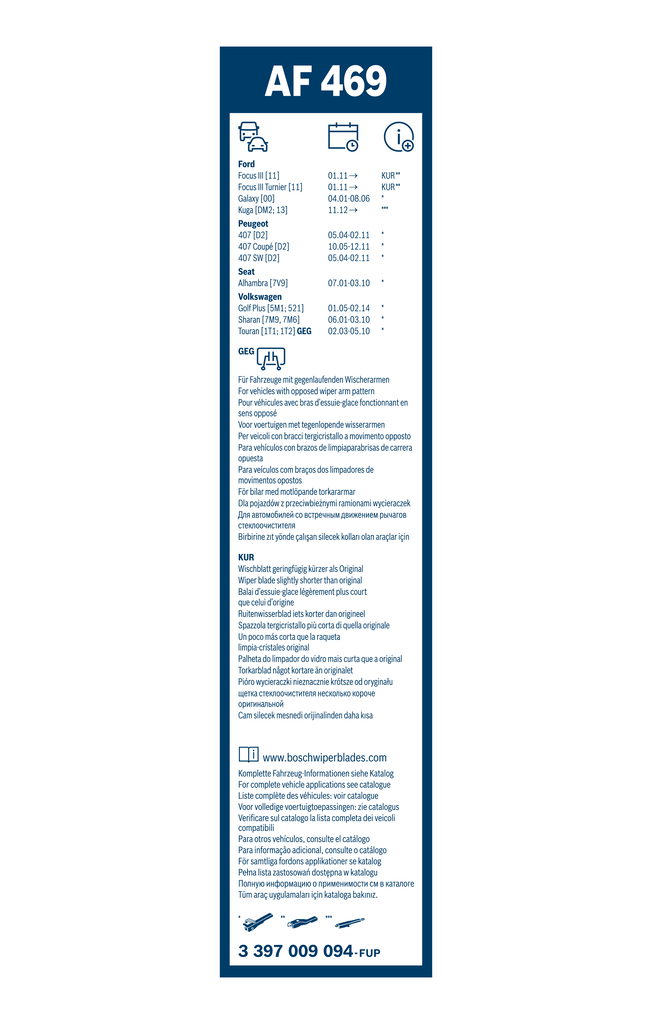 BOSCH Wischblatt Aerofit 3397009094 für VW