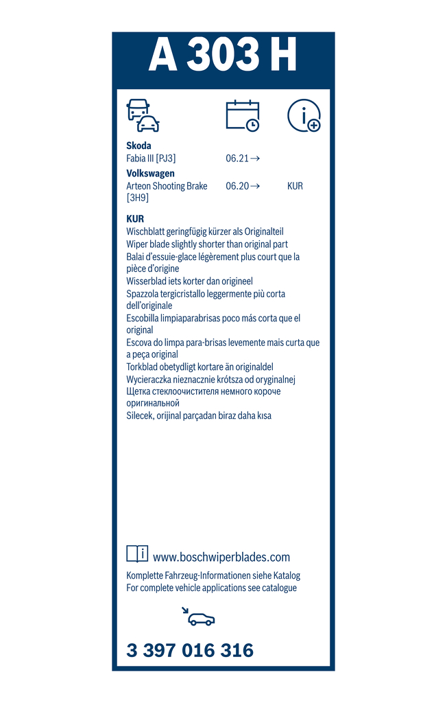 BOSCH Wischblatt 3397016316 für VW