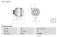 BOSCH Generator f&uuml;r IVECO DAILY III Kasten, Art.-Nr. 0 986 046 210