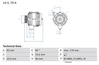 BOSCH Generator f&uuml;r MERCEDES-BENZ 190 (W201), Art.-Nr. 0 986 036 820