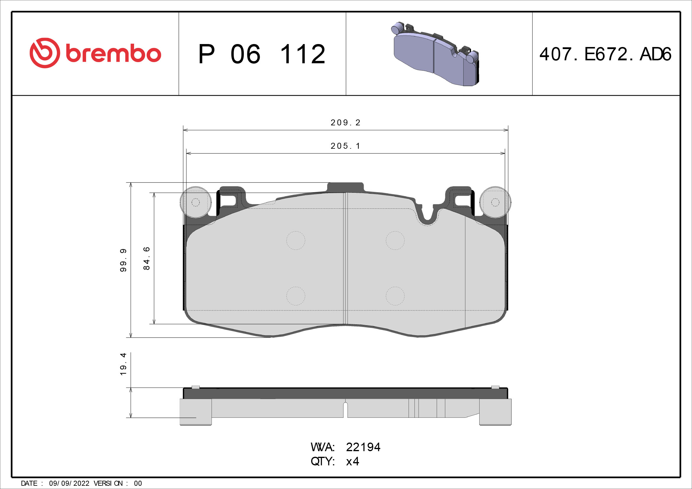 Für BREMBO P 06 112 HAM PADS. BMW FRONT - Bild 9