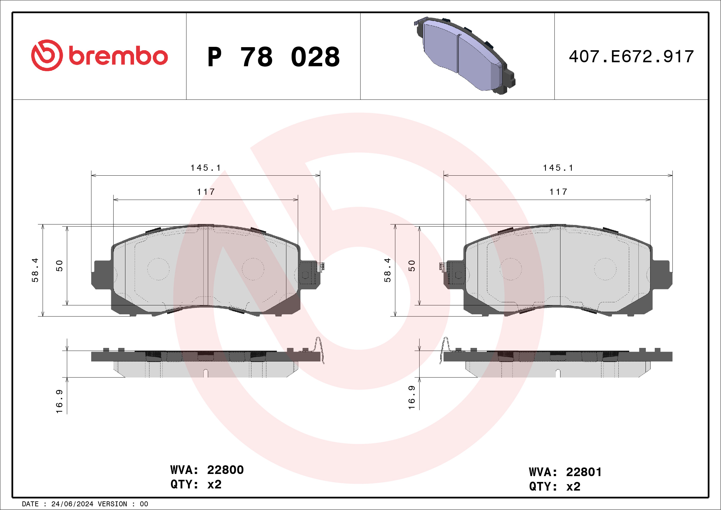 Für BREMBO KLOCKI SZCZEKI CYLINDERKI P 78 028 BRAKE PADS FRONT - Bild 9