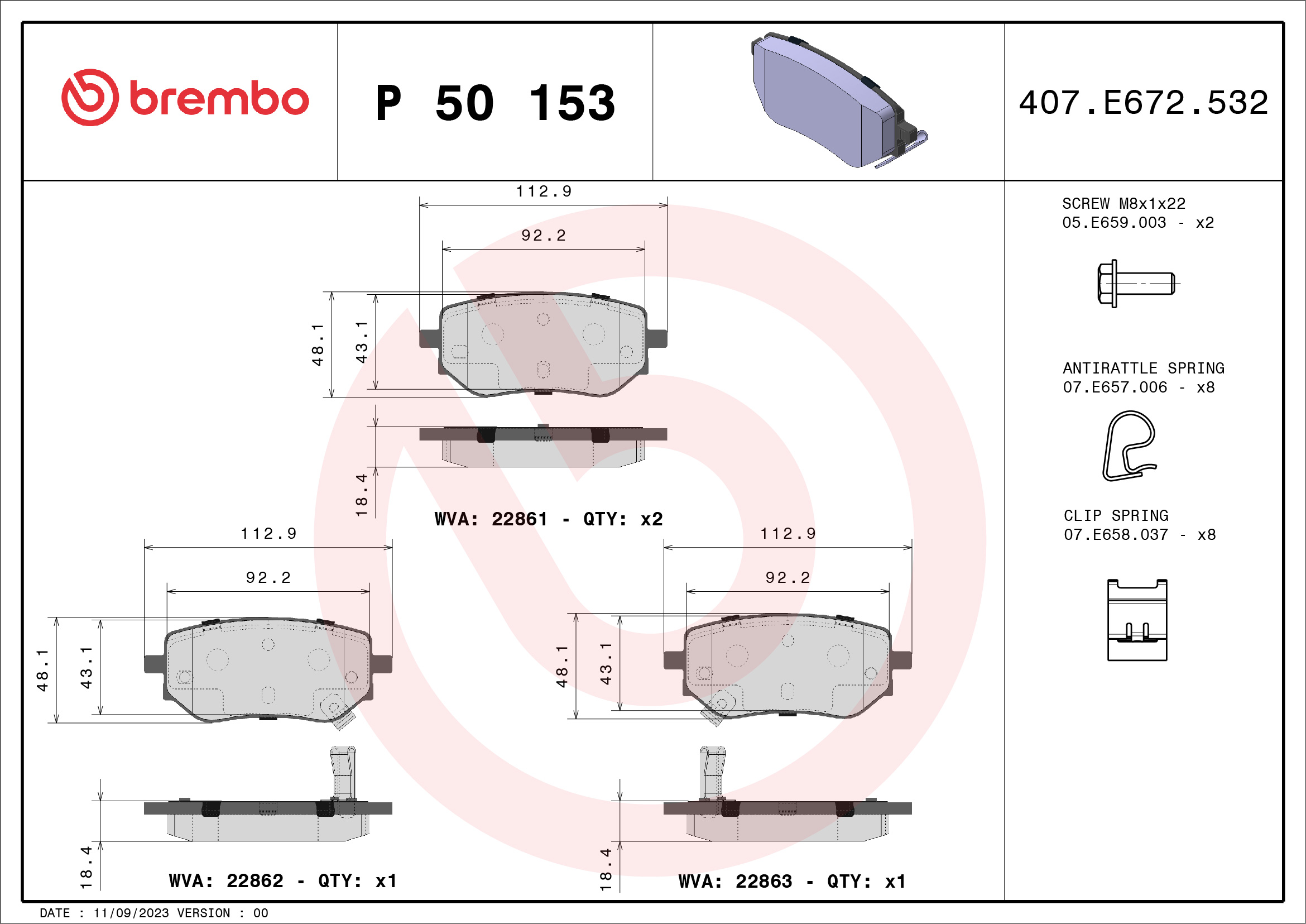 BREMBO P 50 153 Bremsbeläge Hinten für NP300 X Navara - Bild 8