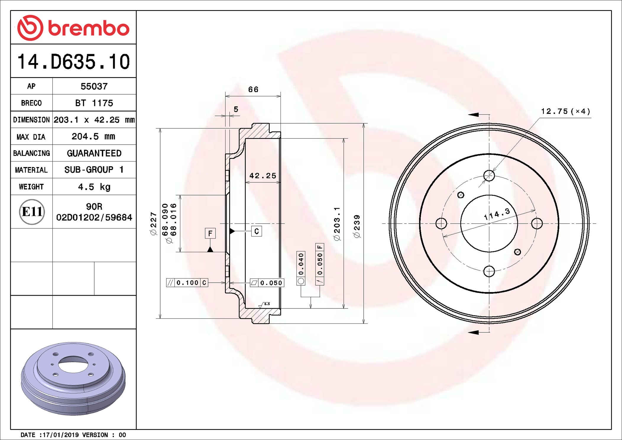 BREMBO Bremstrommel 14d63510 für NISSAN