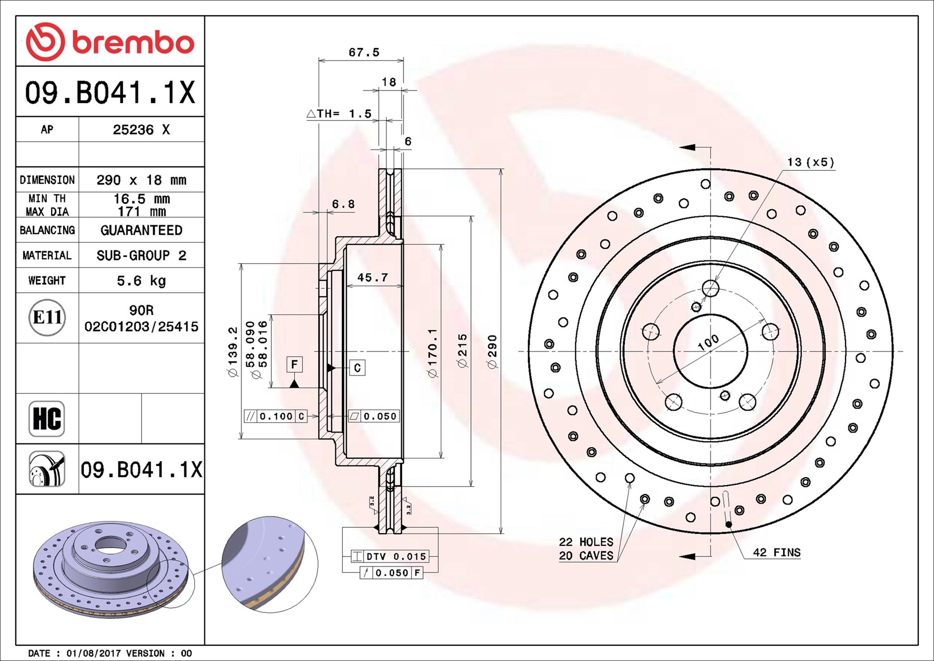 Brembo Bremsscheibe [Hersteller-Nr. 09.B041.1X] für Subaru - Bild 7