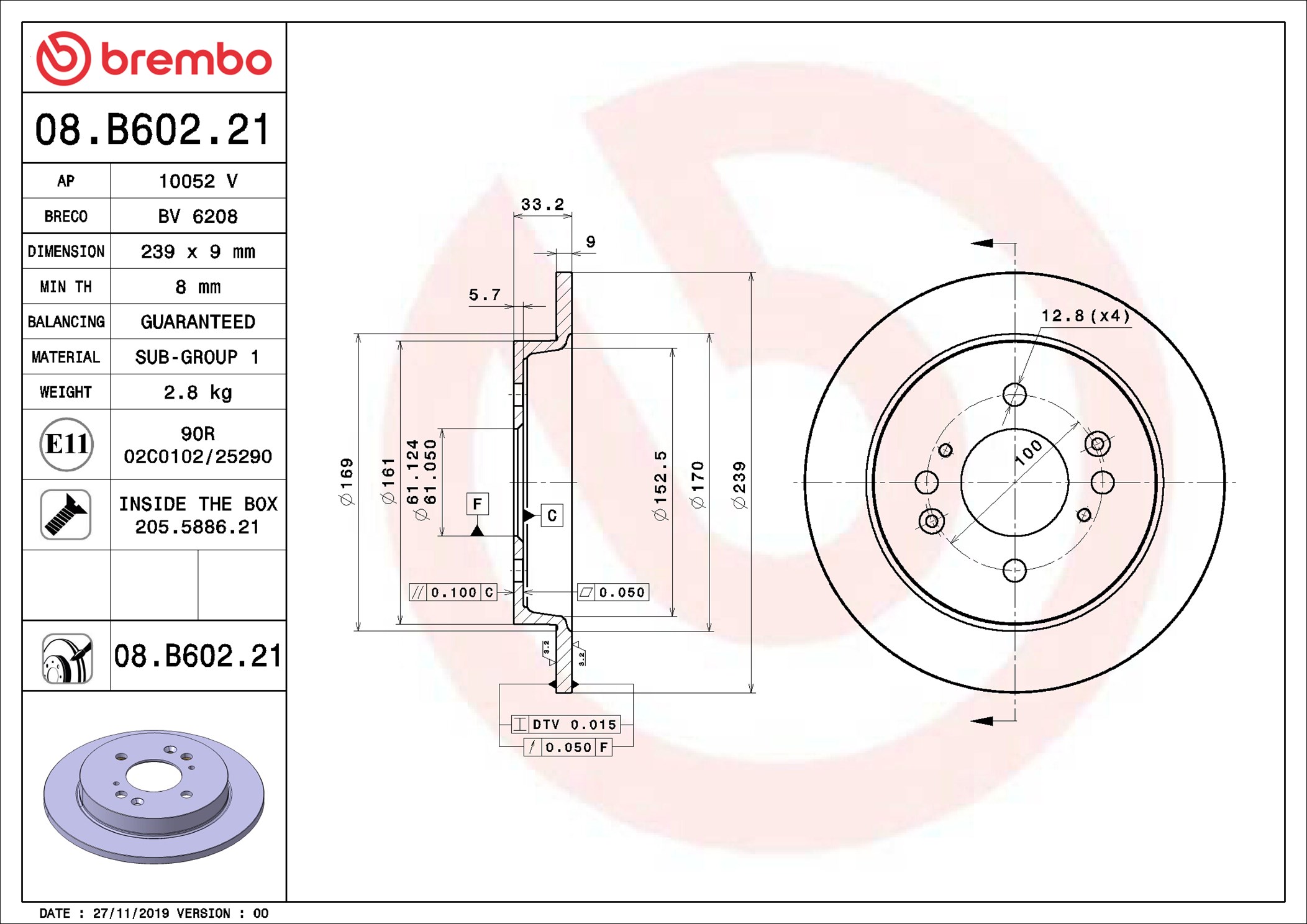 Brembo Bremsscheibe Hinten, Voll, Stück Größe 1 08.B602.21 - Bild 6