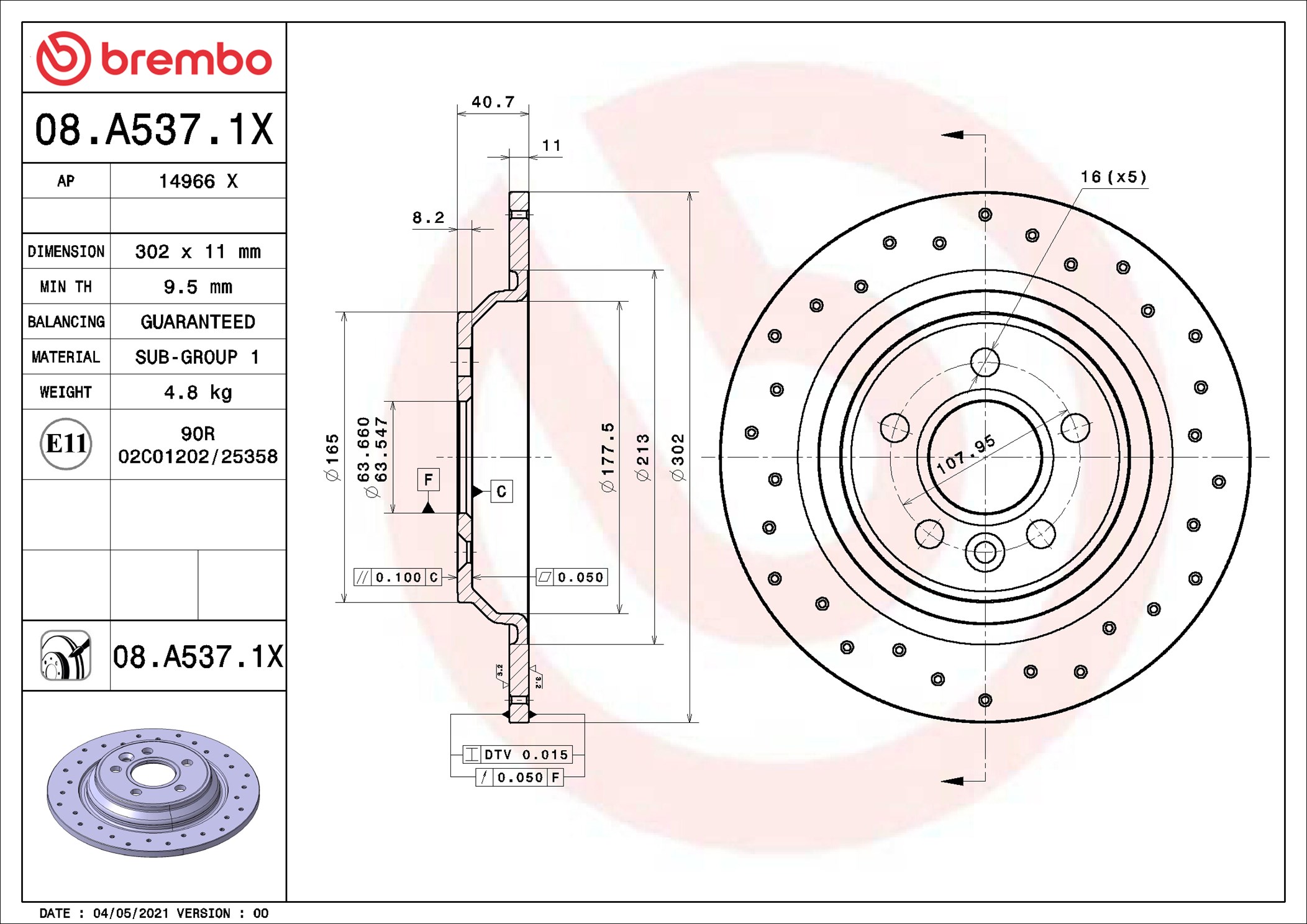 2x Bremsscheibe voll 08.A537.1X BREMBO für VOLVO V60 I V70 III S80 II XC70 II - Bild 8