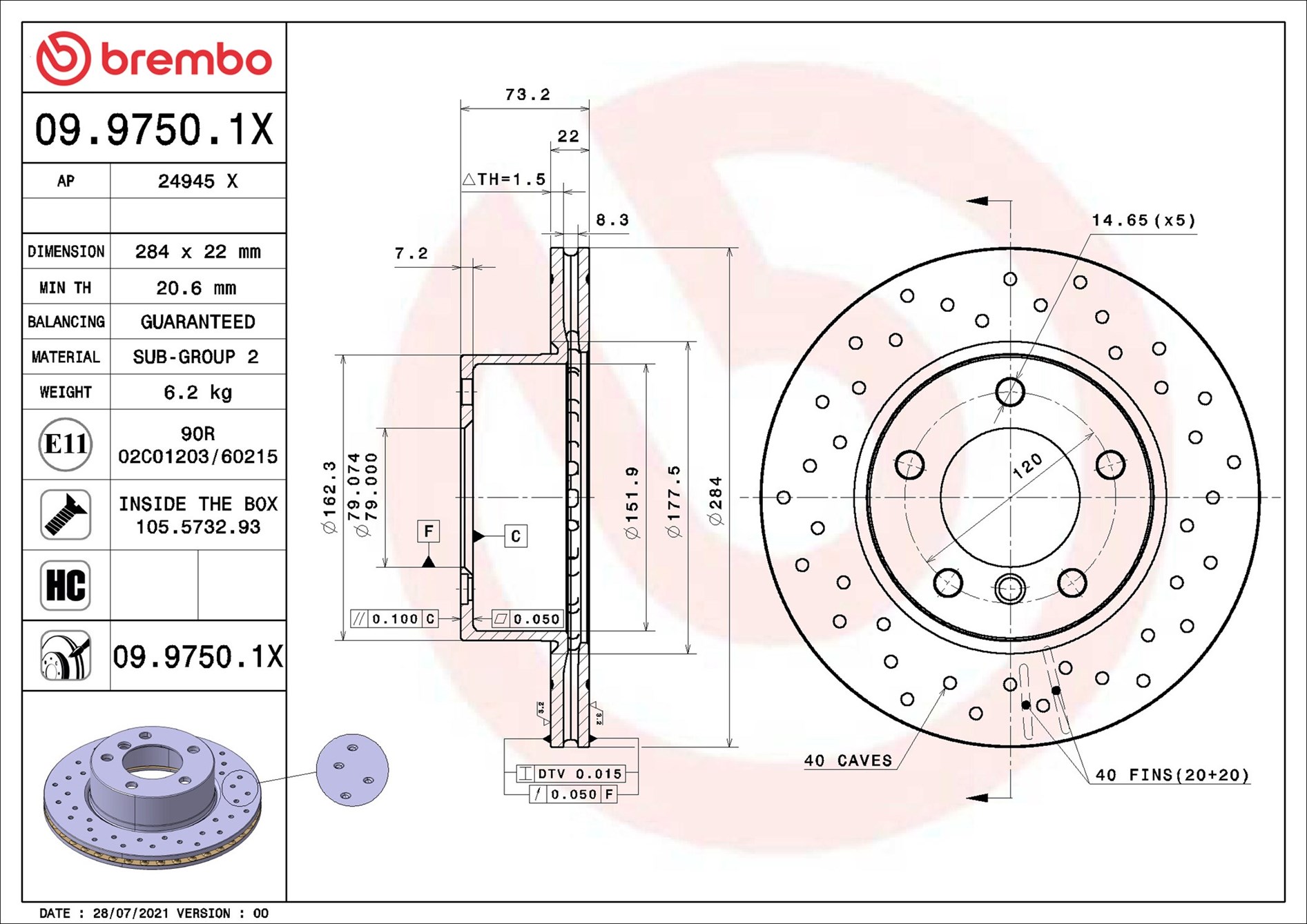 2x Bremsscheibe Brembo 0997501X 2 Bremsscheiben für BMW - Bild 5