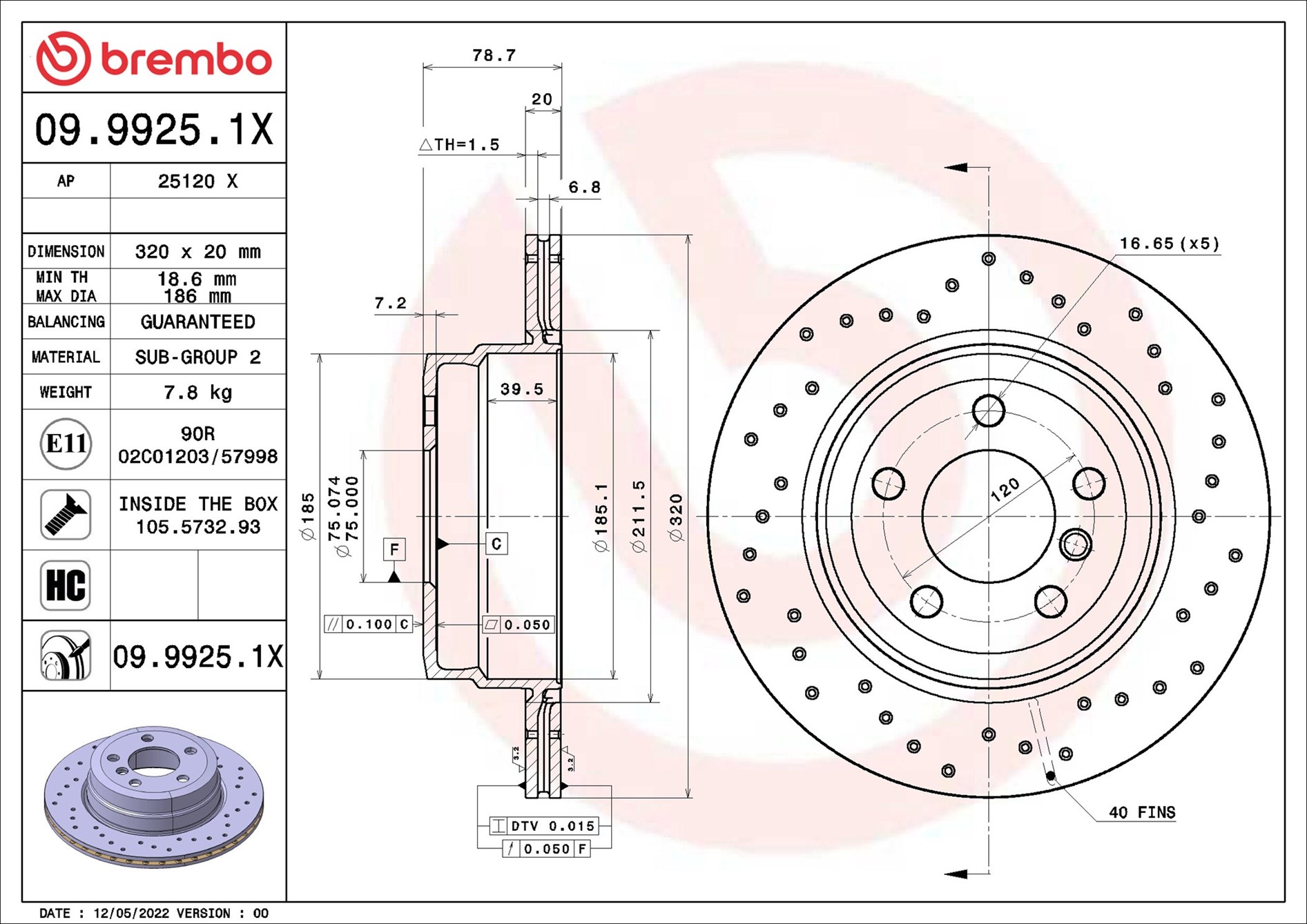 Brembo Bremsscheibe 09.9925.1X 320Mm 20Mm Für Bmw