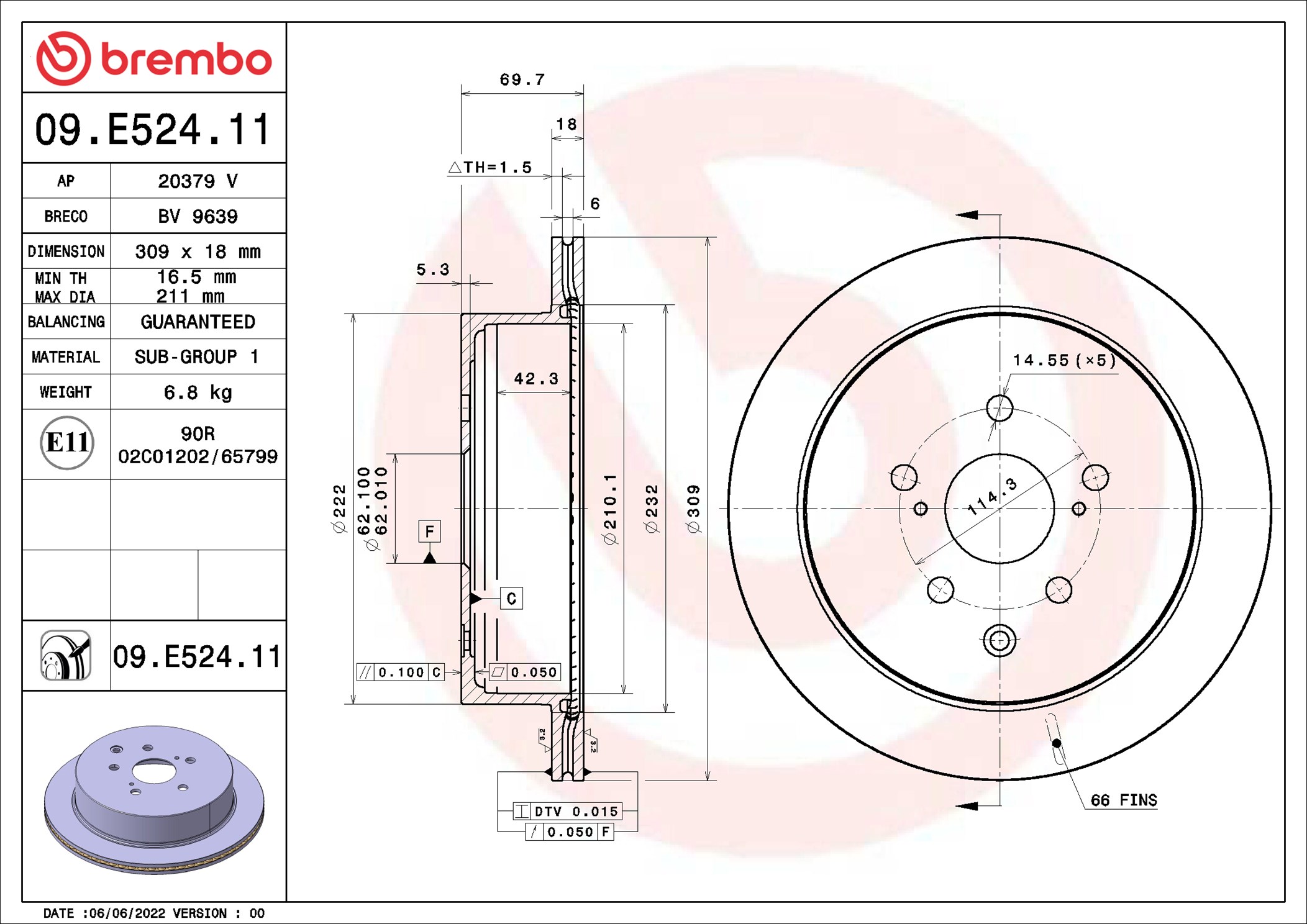 2x Bremsscheibe innenbelüftet 09.E524.11 BREMBO für LEXUS RX - Bild 4