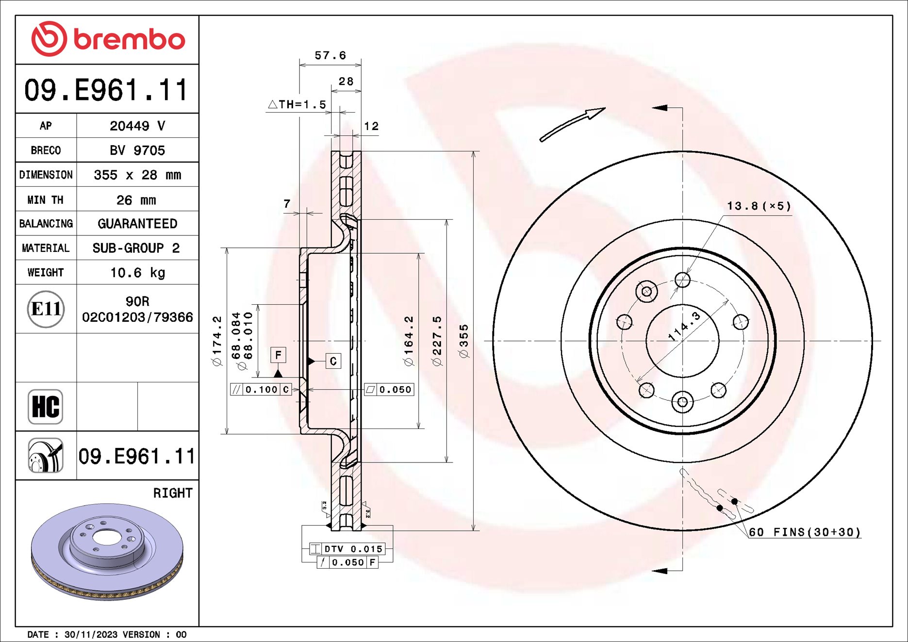 Brembo Bremsscheibe 09.E961.11, 1 Stück - Bild 2
