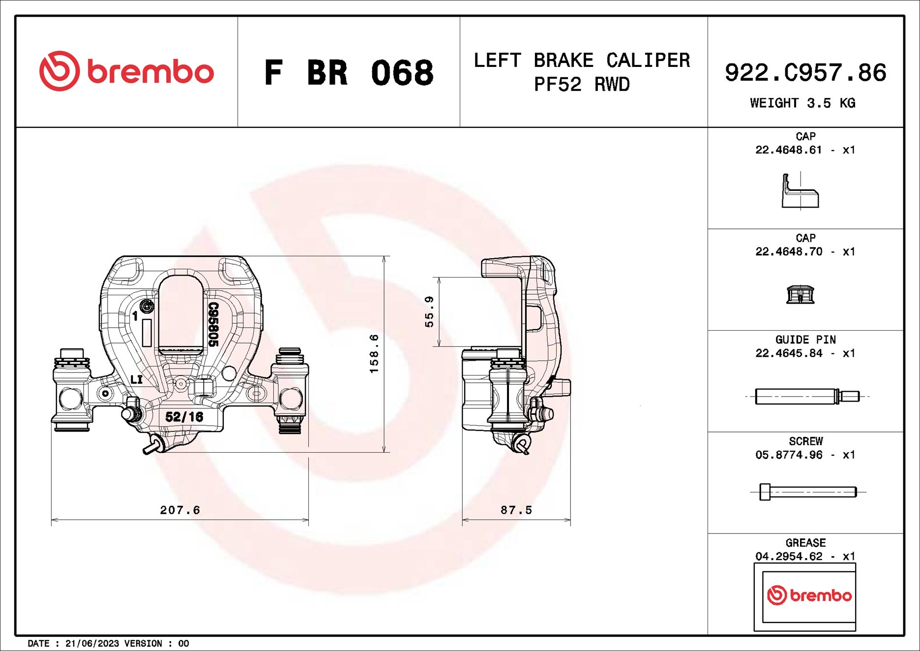 Bremssattel Hinterachse links (1-Kolben) F BR 068 BREMBO für MERCEDES-BENZ - Bild 5