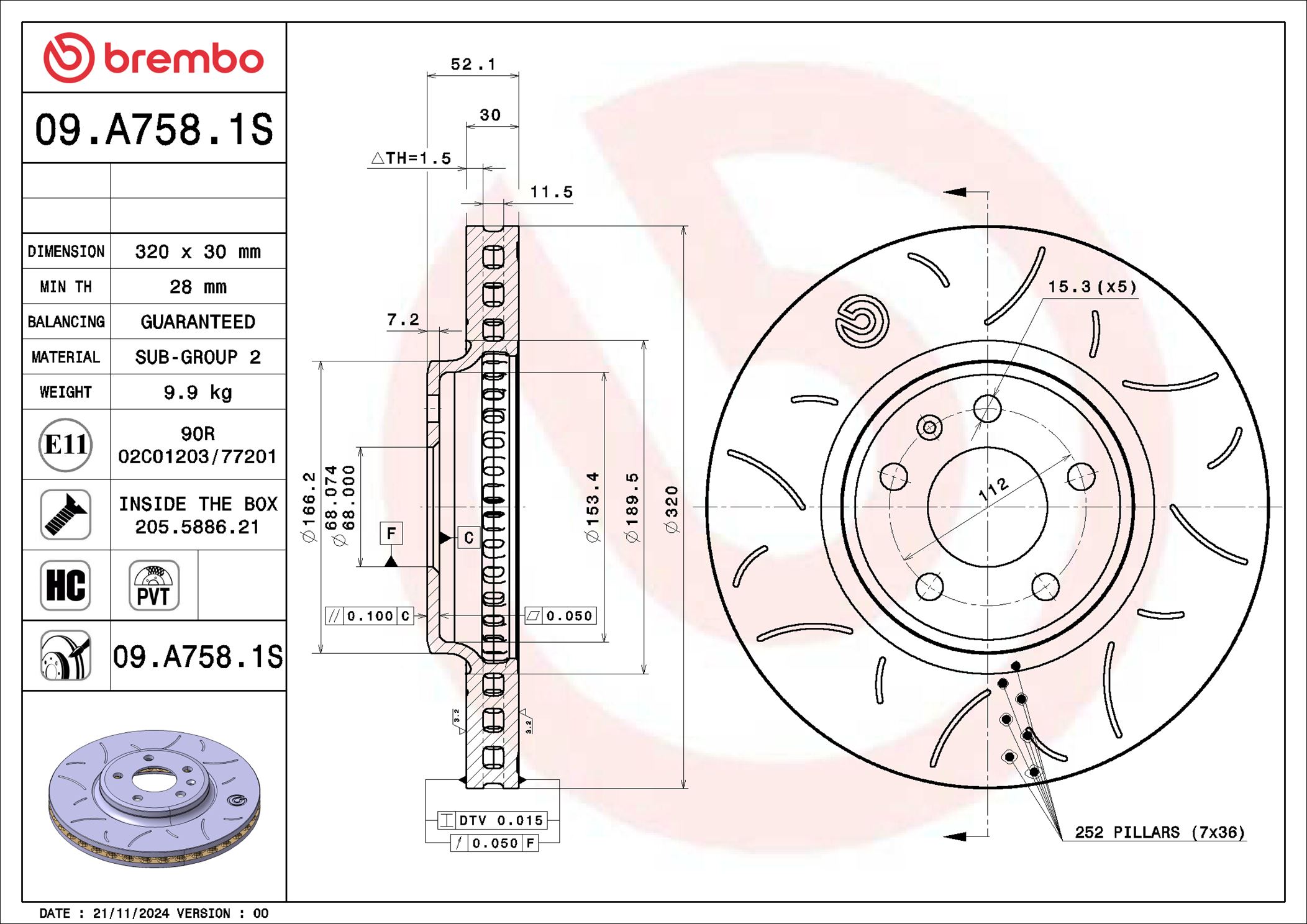 Brembo Bremsscheibe 1 Stück Größe 09 09.A758.1s - Bild 3