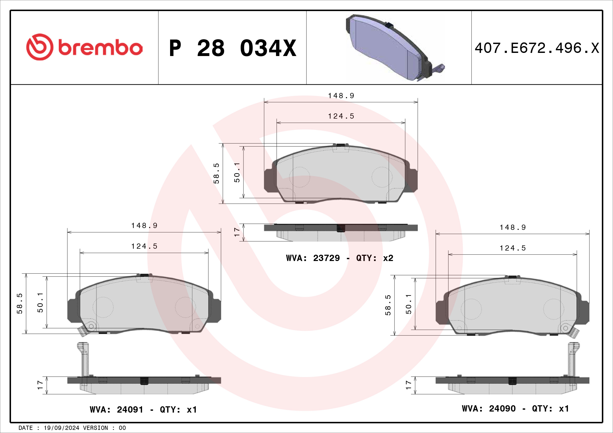 Für BREMBO P 28 034X HAM PADS. FRONT XTRA FRONT Nissin ACURA/BYD/CIIMO/GMC/HOND - Bild 8