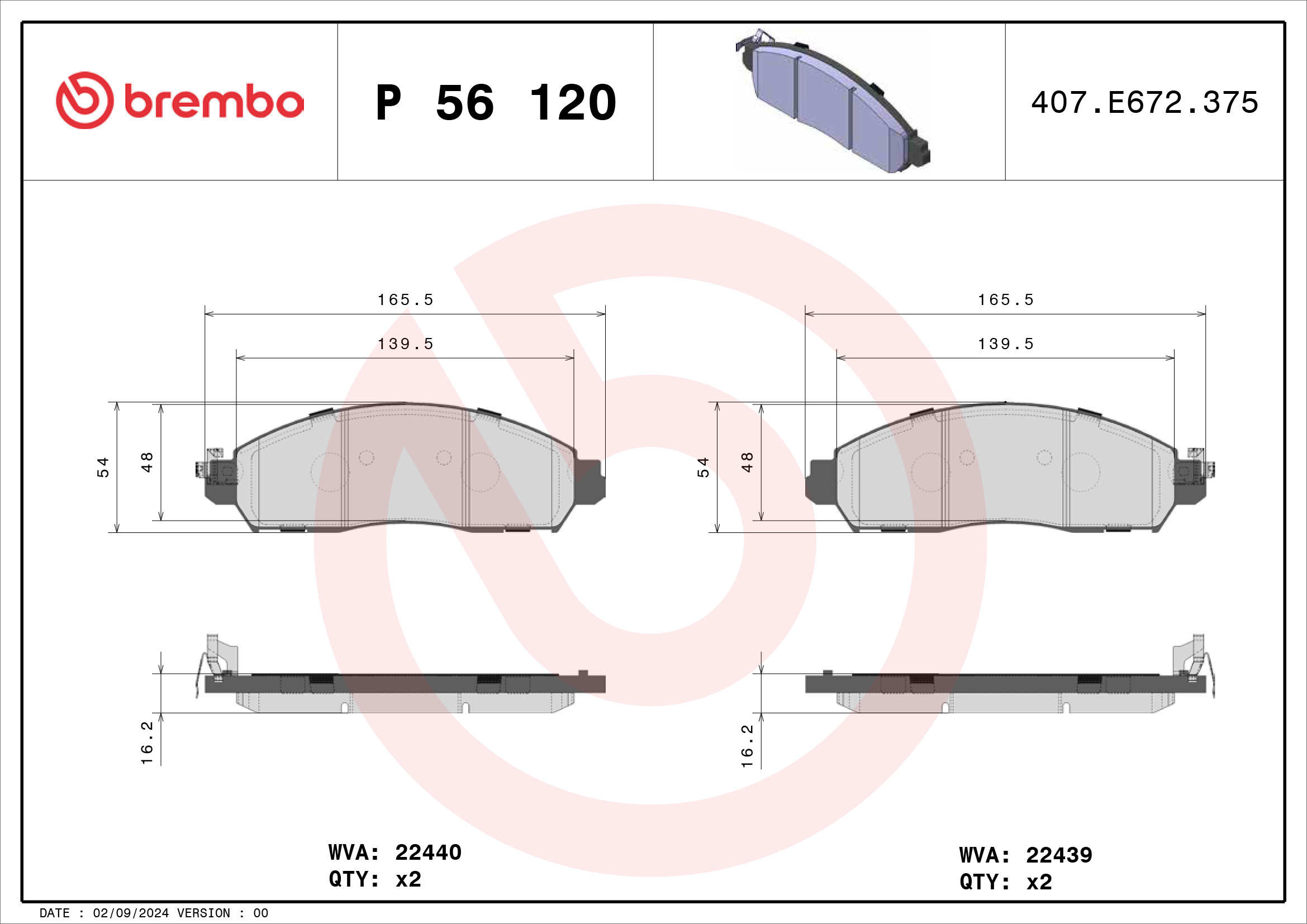 BREMBO P 56 120 Bremsbeläge Vorne für Landy Serena Leaf NV200 Navara - Bild 7