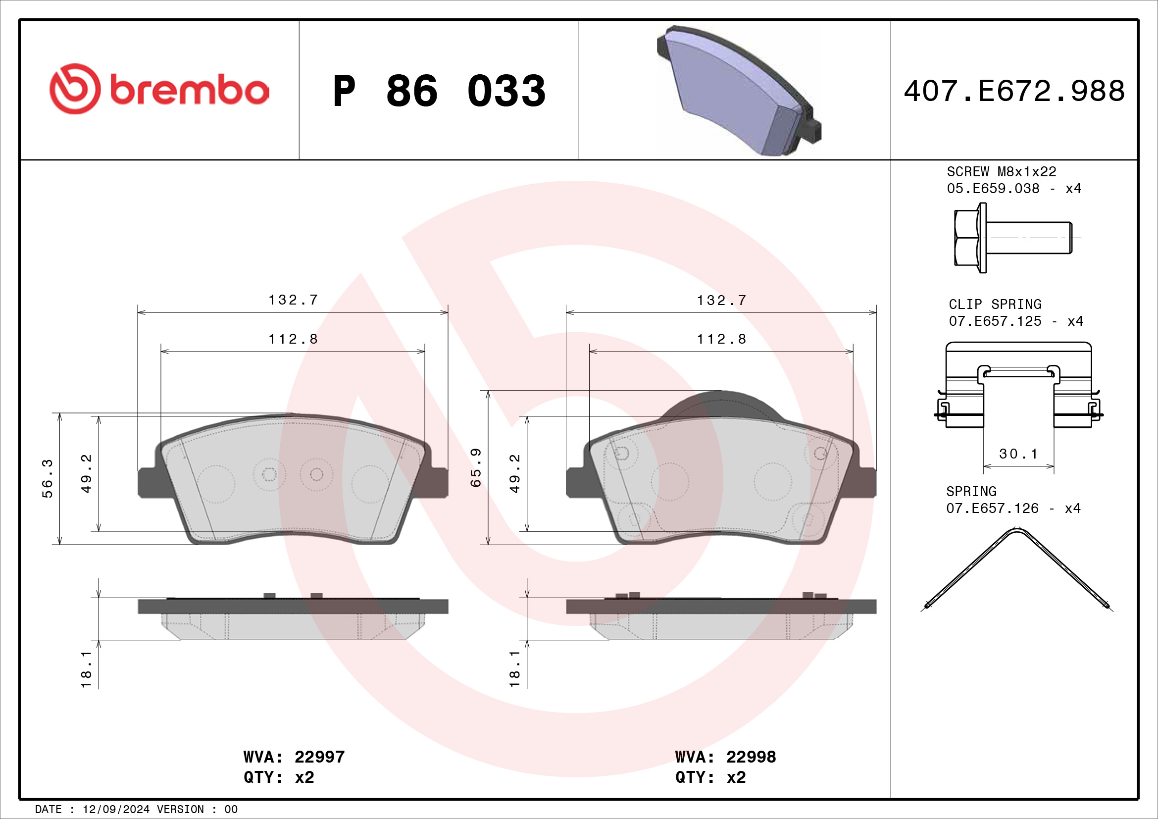 Für BREMBO P 86 033 HAM PADS. PRZEDNIE FRONT VOLVO/VOLVO ASIA - Bild 8